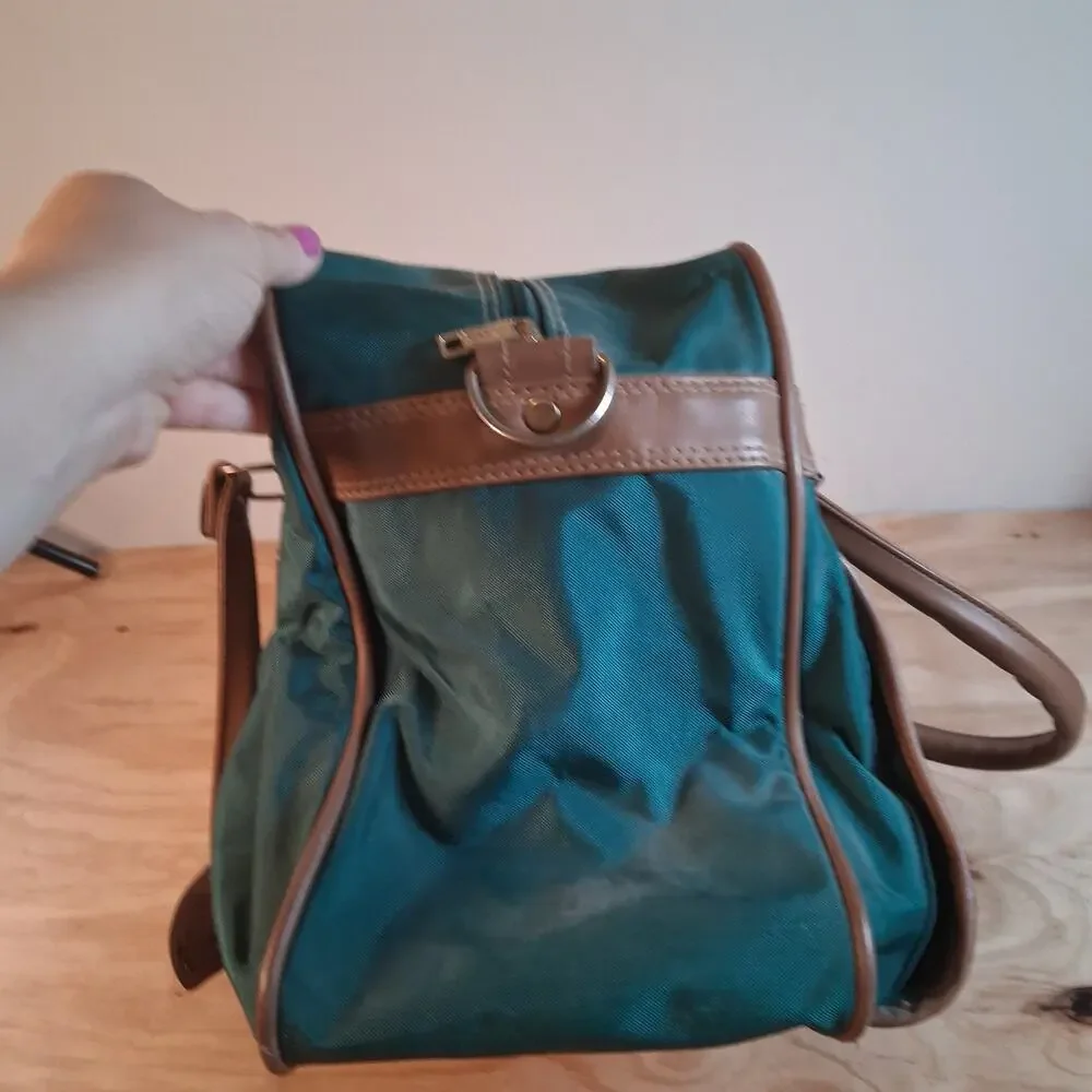 Vintage Jaguar Canvas Leather Duffle Bag Green Medium Large 90s Travel Luggage